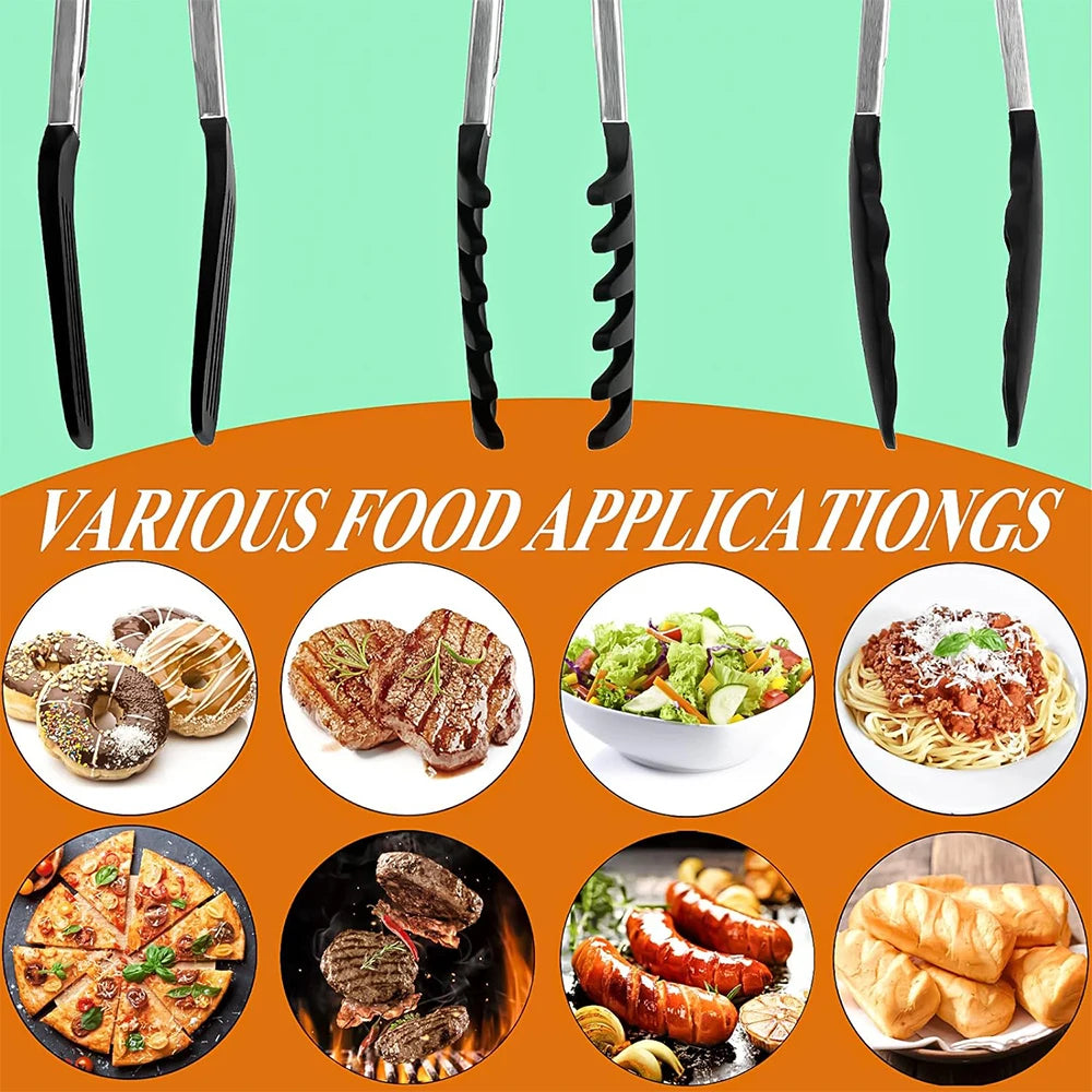 9 12 inch Kitchen Tongs For Cooking with Silicone Tips Heat Resistant Locking Cooking Tongs Non-Stick Food Tongs YY211