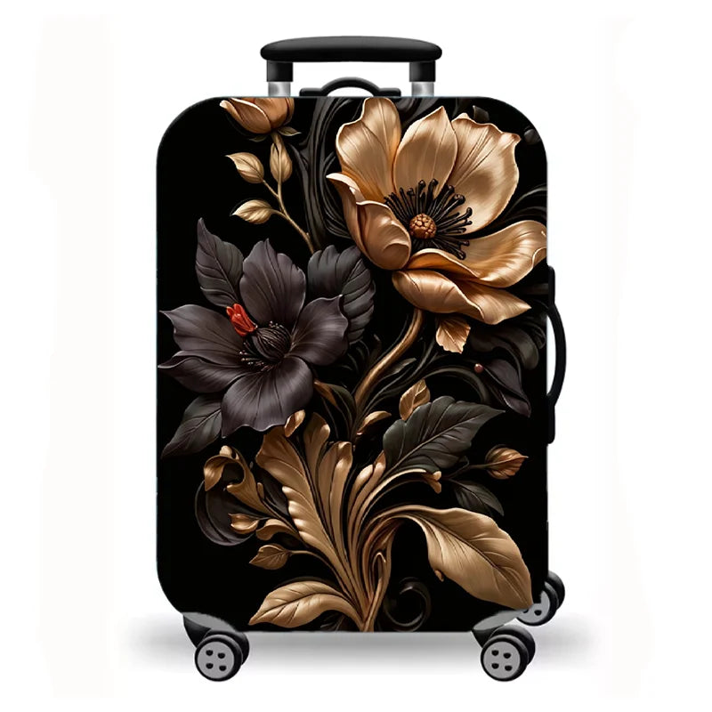 Luggage Cover, Luxury Floral Rose Print Stretch Suitcase Protector for Travel, Elegant Peony Sunflower Art Design