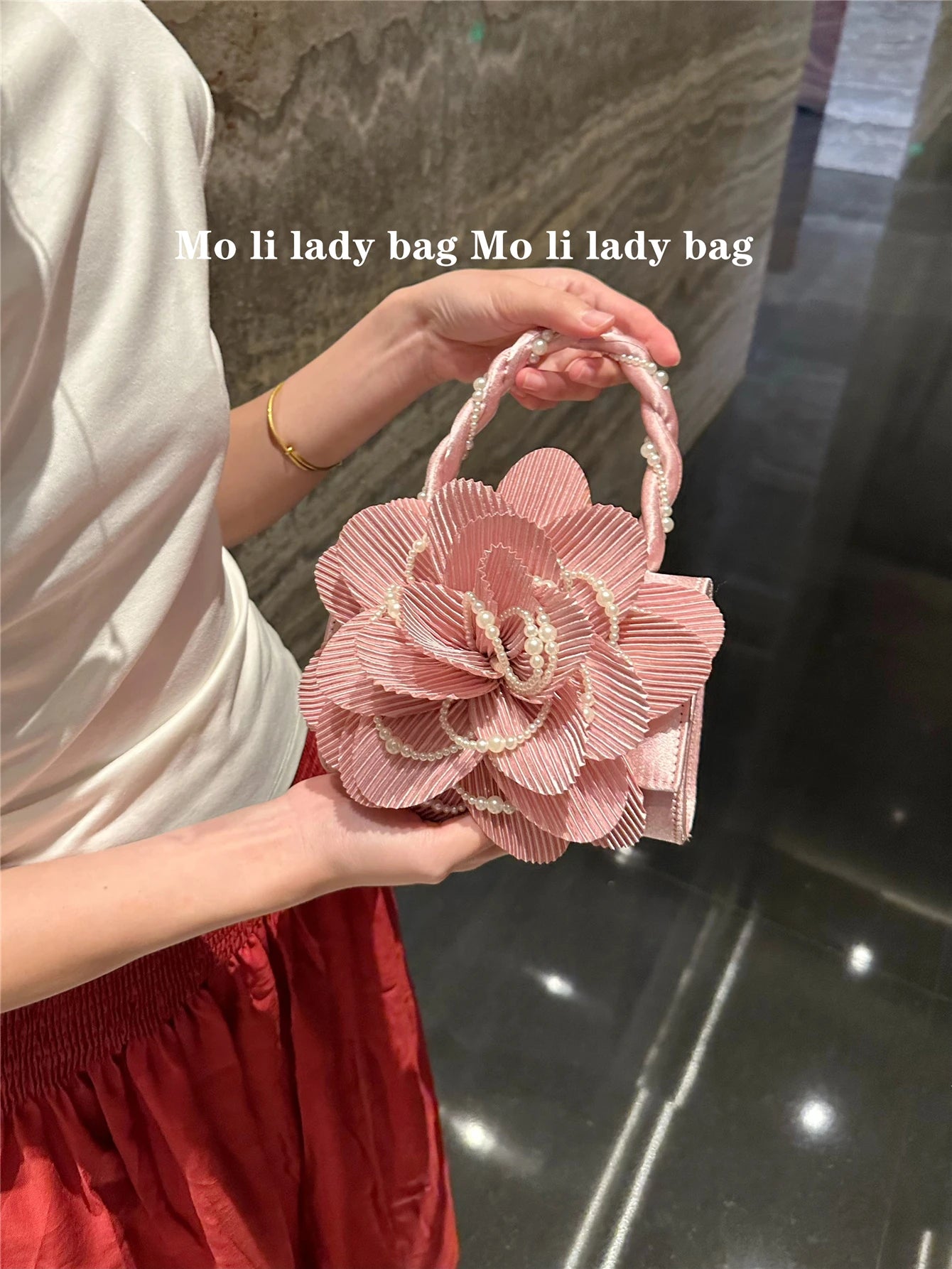 Retro Chinese Style Pearl Twist Flower Bag Rose 3D Pink Fairy Crossbody Women's Bag Handbag Casual Summer Fashion