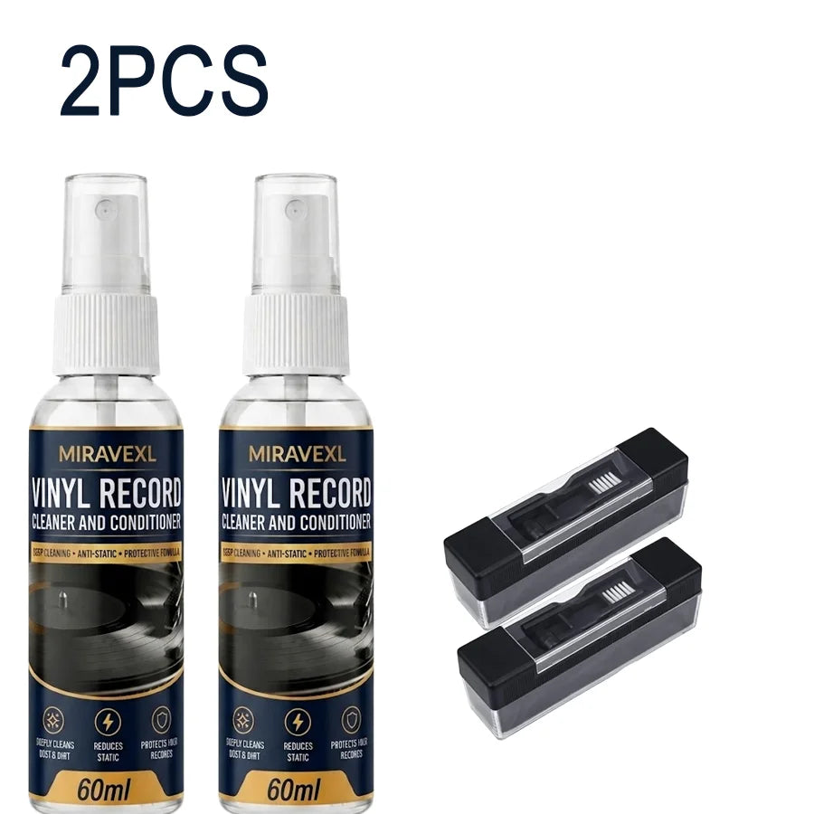 MIRAVEXL Vinyl Record Care Kit: Includes 60ml Cleaning Fluid and Anti-Static Velvet Brush — Dedicated Record Maintenance Set