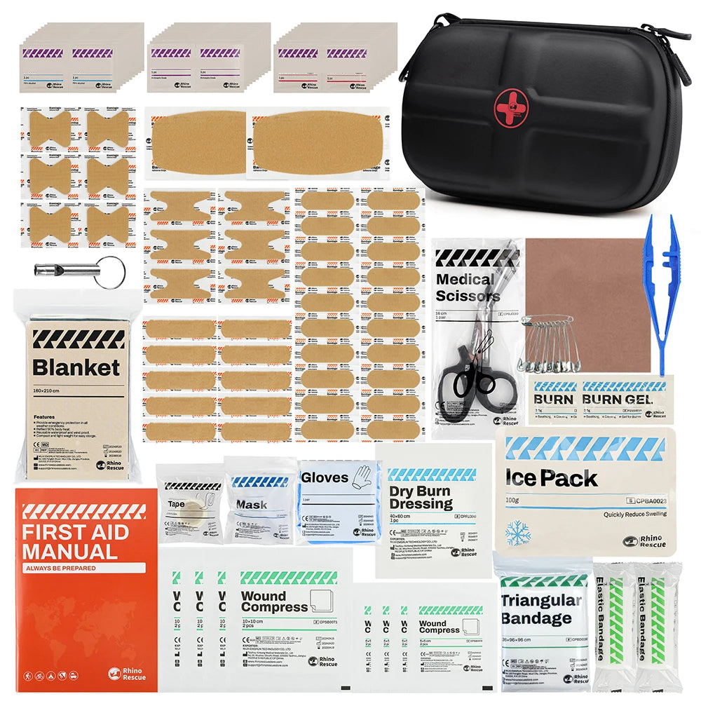 RHINO RESCUE Mini First Aid Kit Small Waterproof Portable Emergency Kit Camping Essentials, With 106 Items For Travel, Home, Car