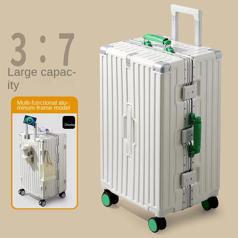 20-28 Color-Block Large Capacity Travel Suitcase with Thickened Aluminum Frame, PC Luggage with Brake Wheels Student Cabin Bag