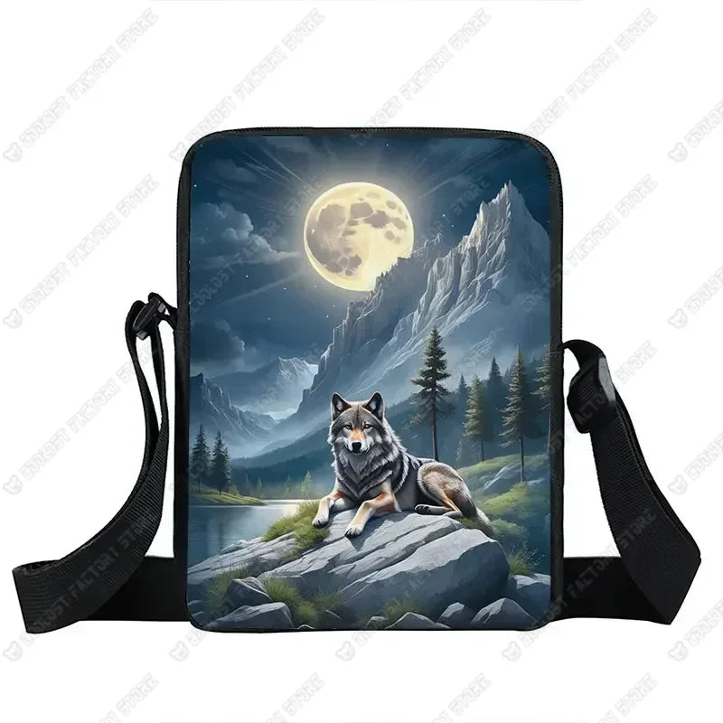 Howling Wolf Pattern Crossbody Bags Wolf Under The Moonlight Women Handbag Shoulder Bags Messenger Bag Key Phone Holder Book Bag