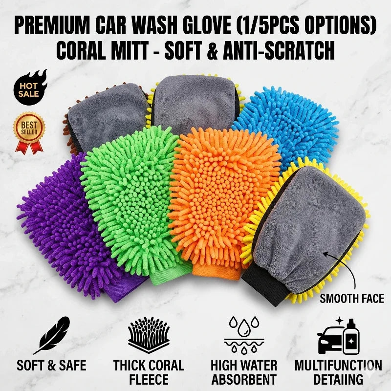1/5PCS Car Wash Glove Coral Mitt Soft Anti-scratch for Car Wash Multifunction Thick Cleaning Glove Car Wax Detailing Brush