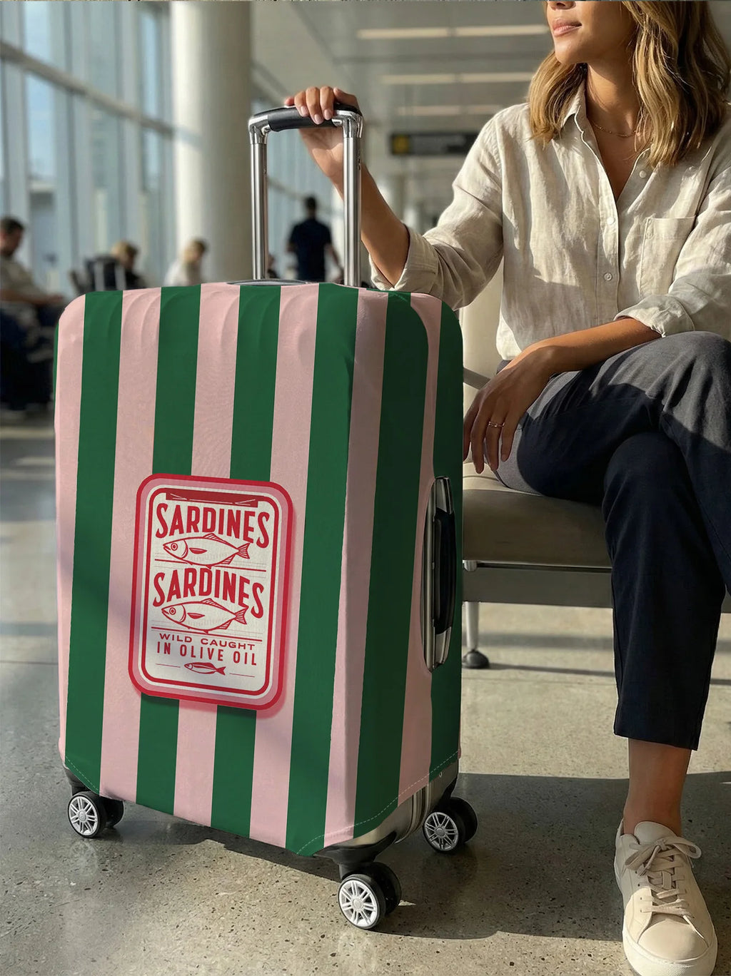 Vintage Sardine Can Print Luggage Cover, Suitable for 18-32 Inch Luggage Cover, Luggage Handle Glove, Travel Accessories