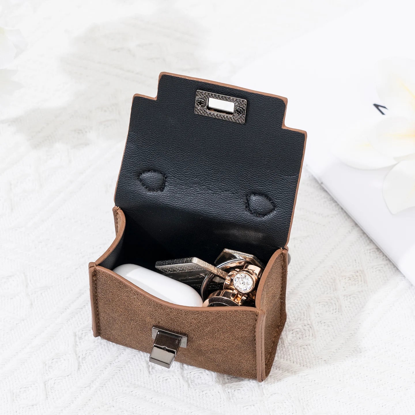 Vintage Suede Mini Handbag Charm Multi-use Airpod Storage Bag Ornament