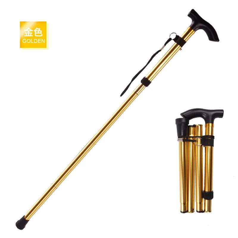 Portable Folding Walking Cane 5 Level Height Adjustable Walking Stick with Wrist Strap Lightweight Travel Mobility Aid