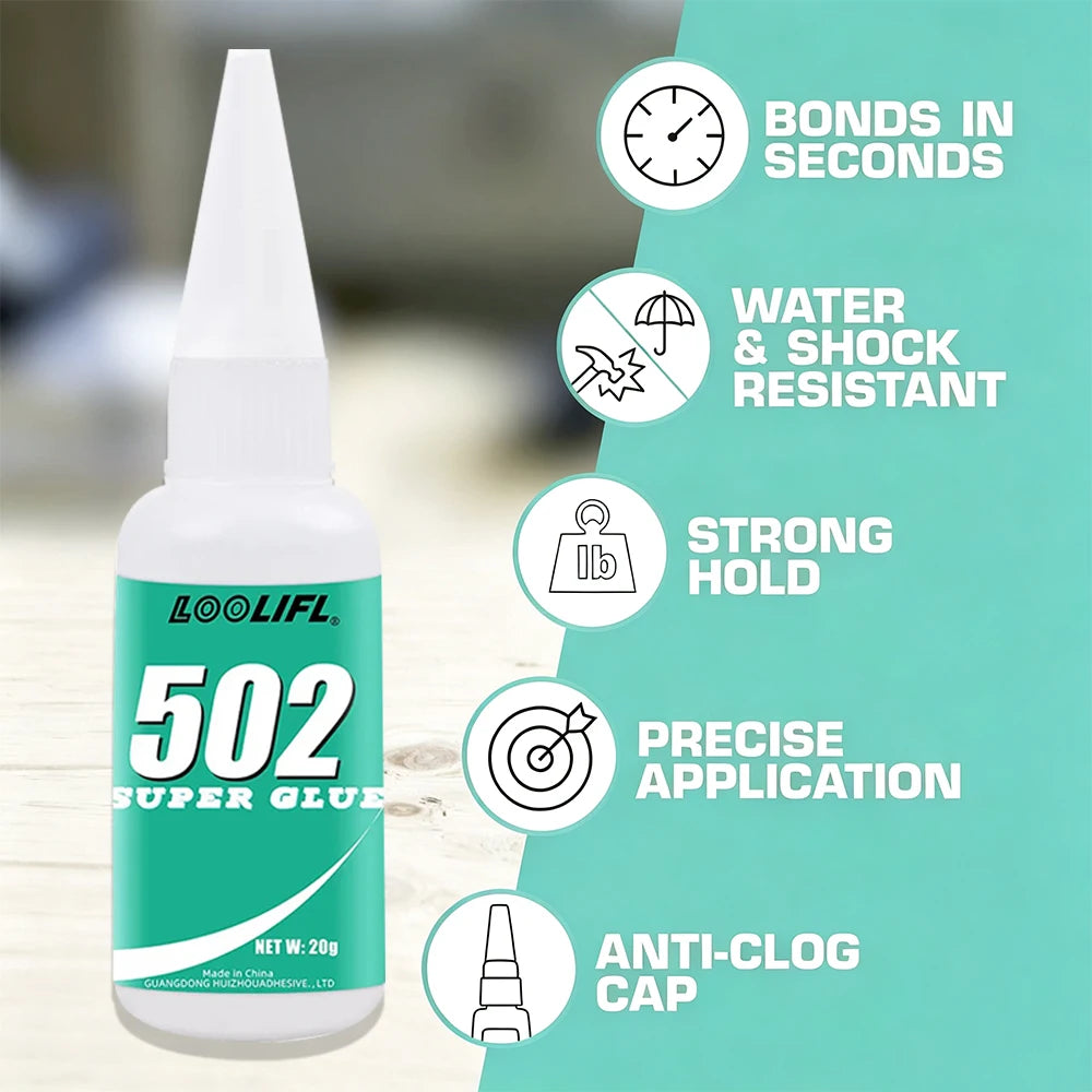 502 Super Glue Instant Strong Bond Glue Precision Tip Bottle Universal Repair Adhesive for DIY Craft Shoes Jewelry Metal Rubber