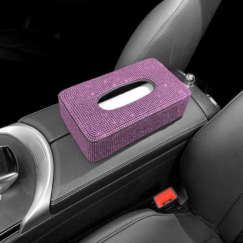 New Luxury Rhinestone Car Tissue Box Holder Block-type Tissue Box for Center Console Armrest Box Seat Back Bling Car Accessories