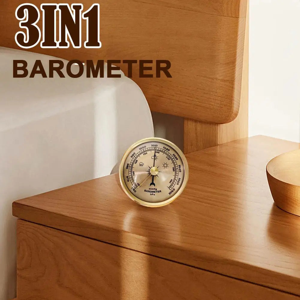 Metal Barometer Gold Frame Wall Hanging Wireless Alarm Clock Barometer Thermometer Hygrometer For Indoor Outdoor K2S0
