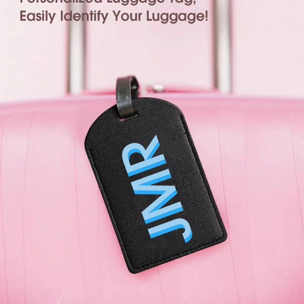 Customized Initial PU Leather Luggage Tag, Personalized UV Printed Letter Suitcase ID Label, Travel Gift for Women Men