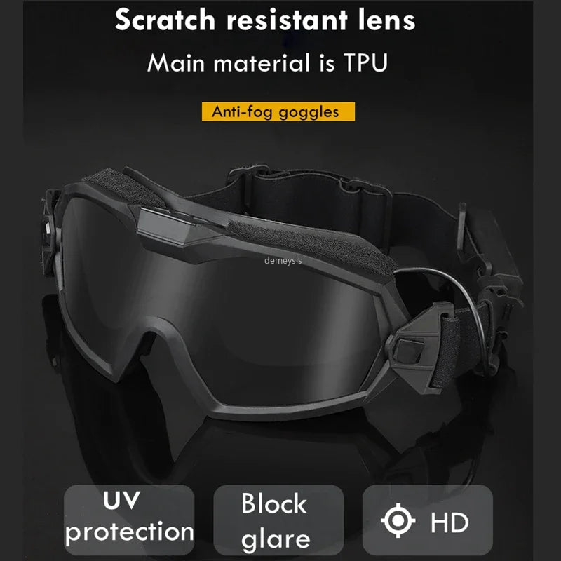 Tactical Goggles with Micro Fan Anti Fog Outdoor Paintball CS Game Motocycle Goggle with Interchangeable Lens