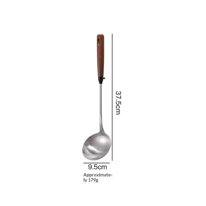 1Pcs Stainless Steel Turner With Wooden Handle Heat-Resistant Long Handle Soup Ladle Spatula Kitchen Cooking Utensils