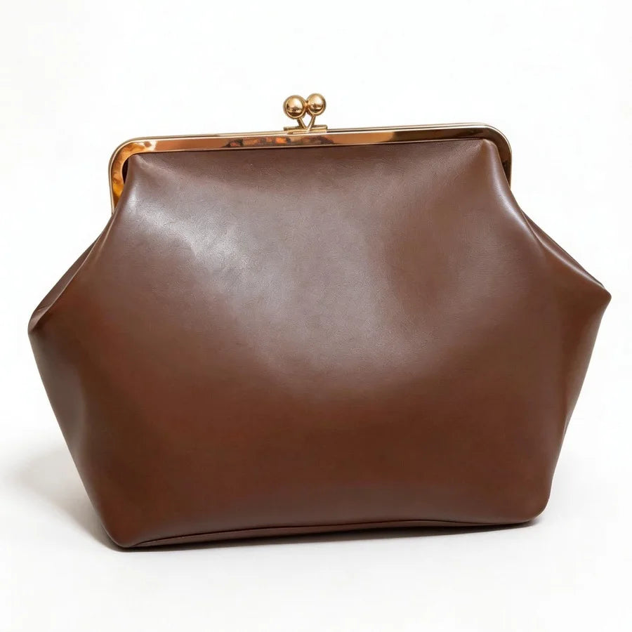 Fashion Large Kisslock Clip Shell Clutch Bag  Designer Women Handbags Luxury Soft Pu Leather Shoulder Bags Elegant Party Bag2026