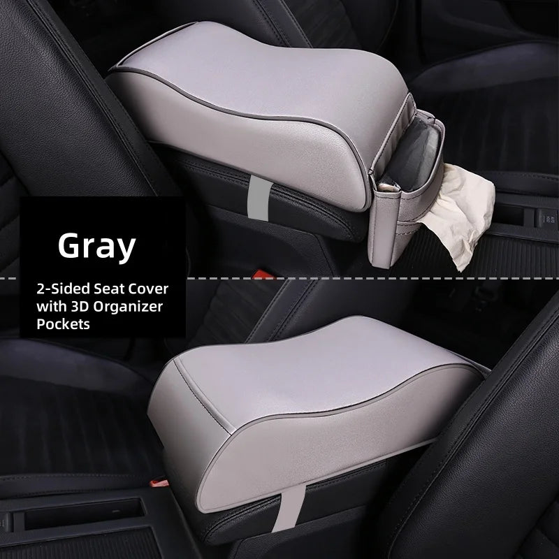 PU Leather Car Center Console Armrest Pad Ergonomic Curve Shape Tissue Pocket Storage Car Interior Gifts