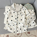 Women's Summer Thin Pajamas with Heart-Shaped Pattern, Short-Sleeved Shorts, Sweet and Cute, Can Be Worn Outside in Summer, Two-Piece Home Wear Set