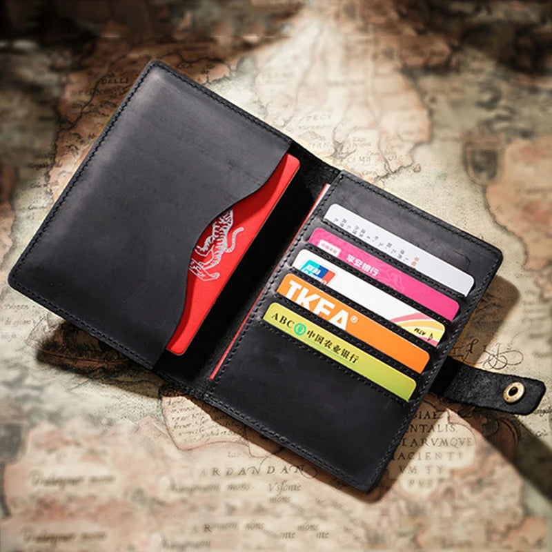Crazy Horse Leather Passport Wallet – Retro Travel Organizer, RFID Blocking Multi-Function Ticket Purse for Men & Women