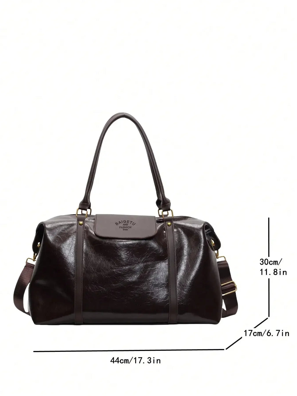 Fashion Large Capacity Handbag Casual Short Trip Travel Bag Holiday Gym Tote Bag, Retro Oil Wax Gloss PU Leather Crossbody Bag