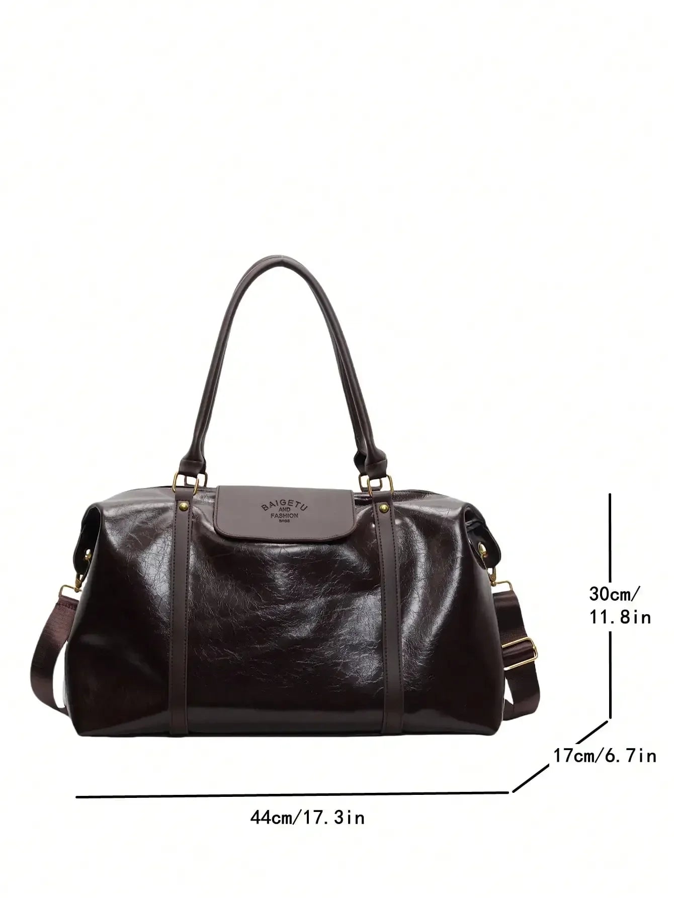 Fashion Large Capacity Handbag Casual Short Trip Travel Bag Holiday Gym Tote Bag, Retro Oil Wax Gloss PU Leather Crossbody Bag