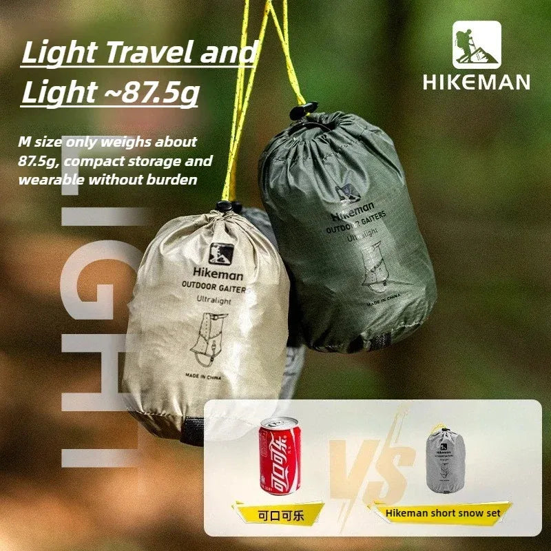 HIKEMAN 20D+UHMWPE Outdoor Hiking Gaiters Windproof Large Leg Covers for Camping Skiing Mountaineering and Desert Trekking