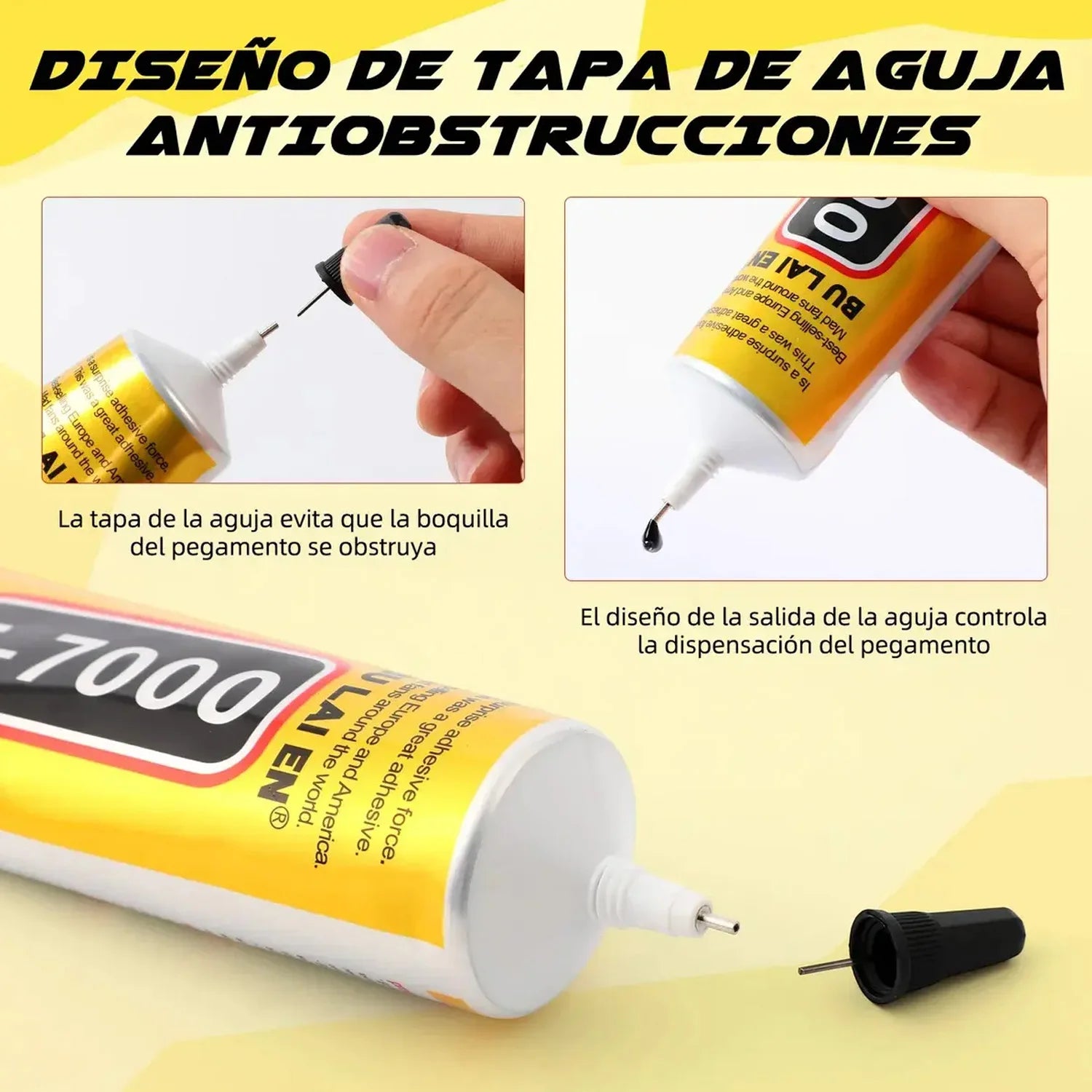 Black T-7000 glue, a semi-fluid black adhesive for precision repairs of crafts, electronics, phone screen replacements, do-it-yourself or DIY jewel making, and glass, wood, metal, and stones.