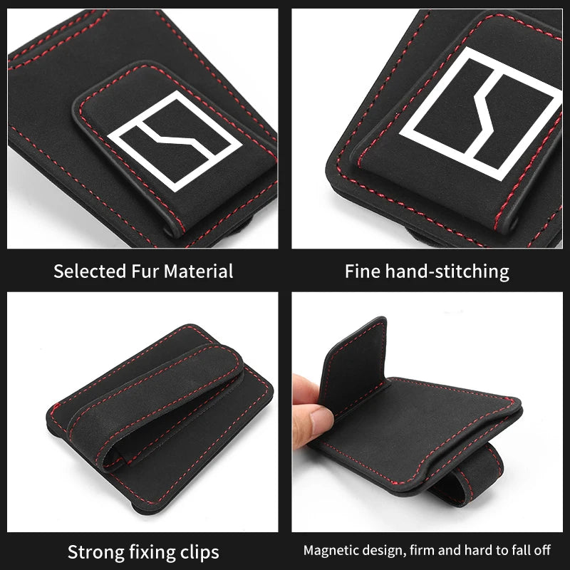 Suede Car Logo Sun Visor Glasses Clip Ticket Card Storage Clamp For Zeekr 001 EV 2021-2023 009 X 2021 2022 2023 Krypton