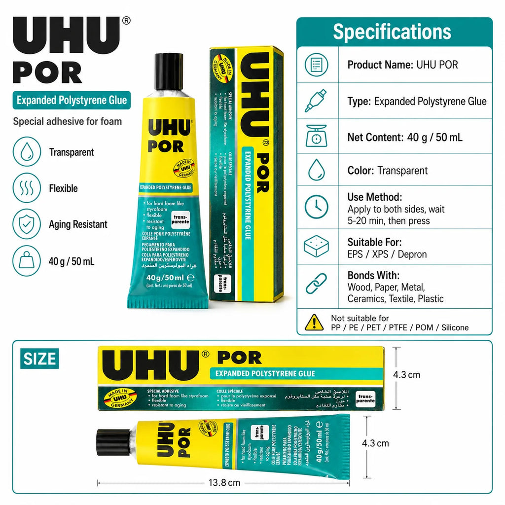 50ML Original UHU POR Glue Adhesive Quick-Setting Special Adhesive for Polystyrene Model-Making Glue Waterproof Transparent