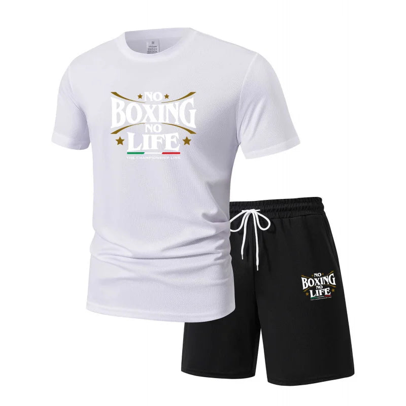 Summer Leisure Men'S 2-Piece Set No Boxing No Life Comfortable Breathable T-Shirt And Shorts Top Print T-Shirts Ensemble