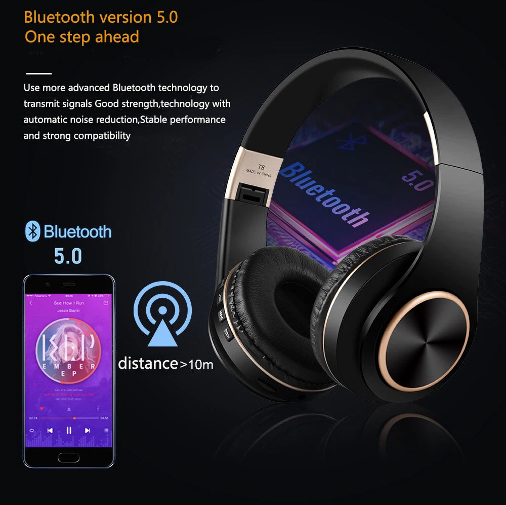 EOENKK T8 Wireless Headphones Bluetooth 5.3 Stereo Surround Sound Foldable Sport Low Latency Gaming Headset With Noise Reduction