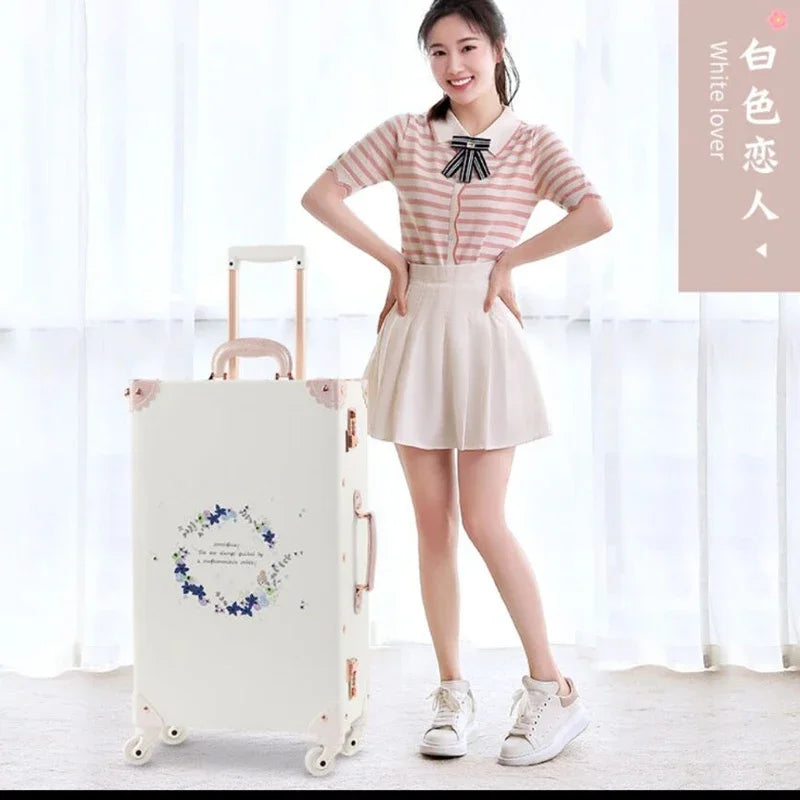 20 "22" 24 "26  Retro Travel Suitcase PU Leather Luggage Set With Wheels Rolling Trolley Case Pink Big Capacity Portable Valise