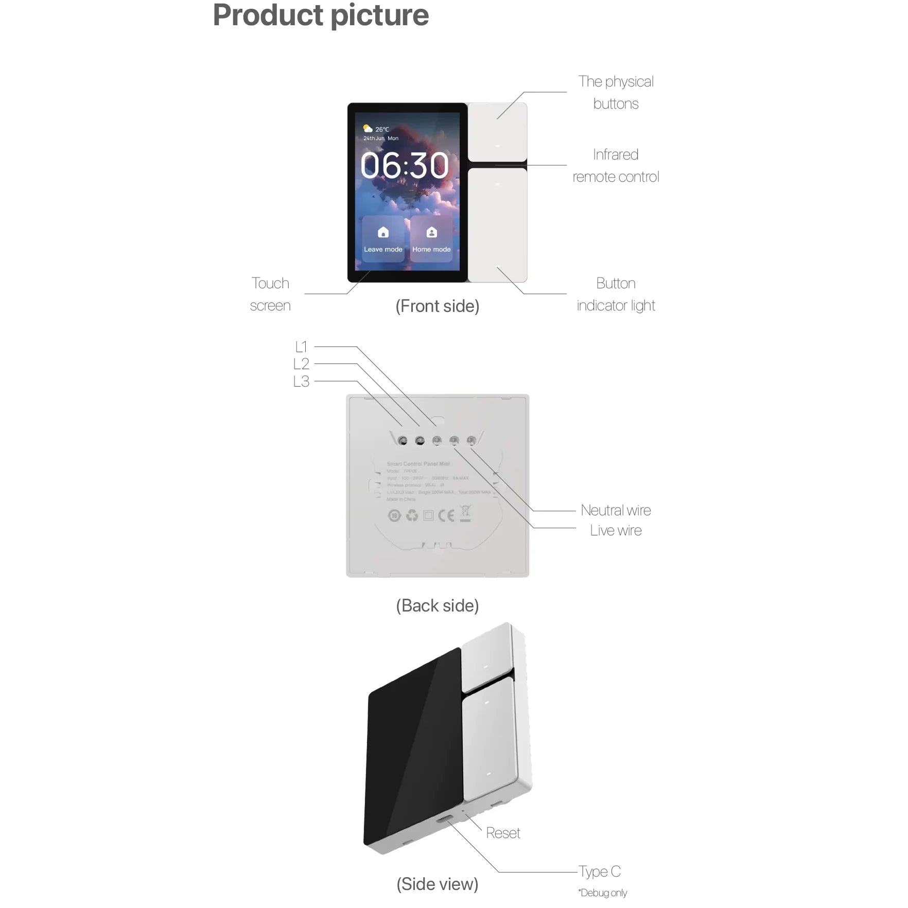 TUYA smart central control panel mini Scene mode Touch screen 3 Relays Built-in IR remote control Bluetooths Sigmesh Alexa Voice