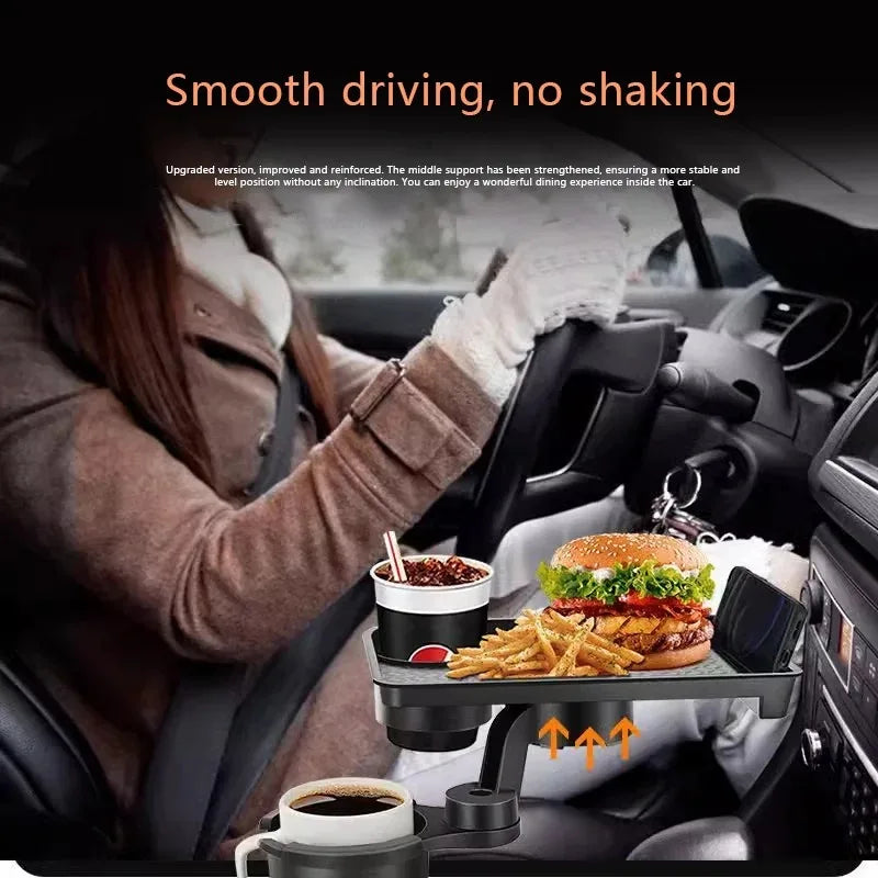 Car cup holder tray with double cup holder dining table food car tray portable adjustable beverage holder