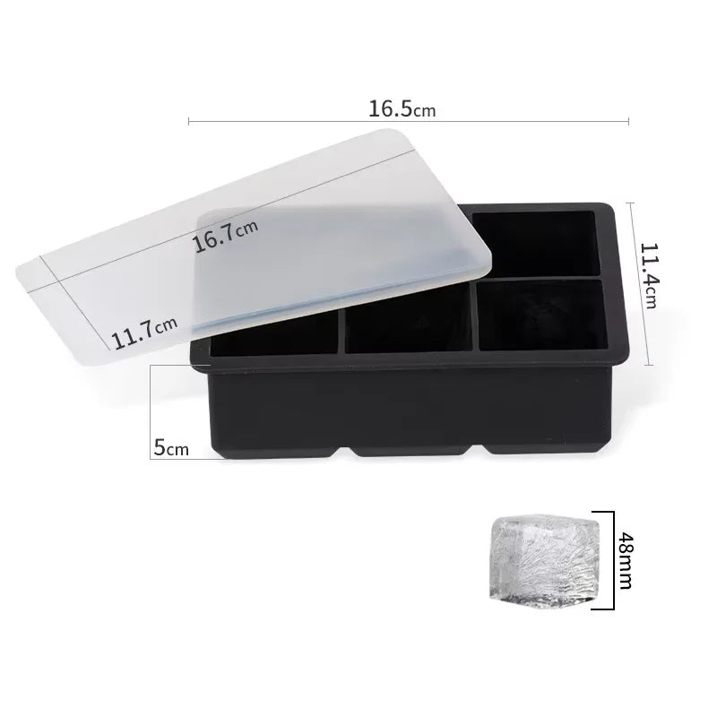 Large Ice Cube Tray Silicone Ice Cubes Mold Easy Release Whiskey Ice Tray With Lid Stackable Square Ice Mold For Cocktails Juice
