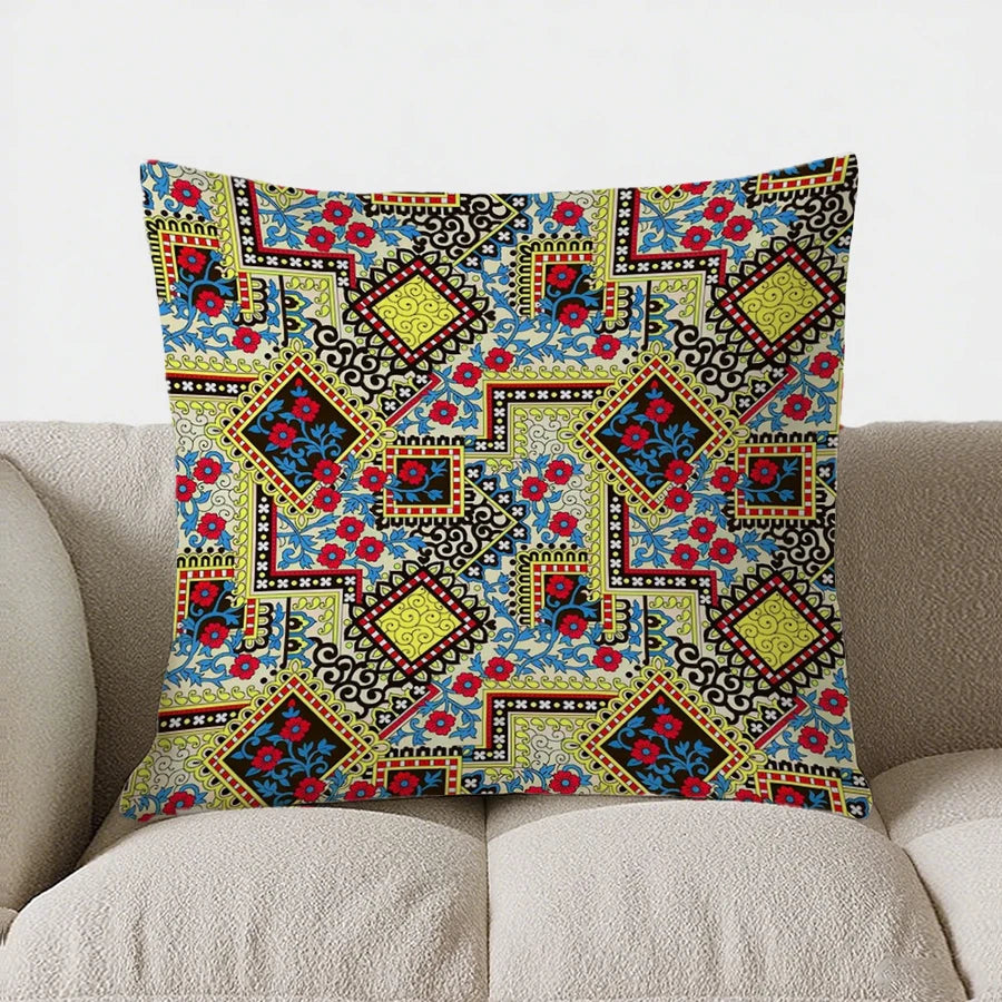 Colorful Geometric Patchwork Pattern Double-sided Printed pillow cover Short plush Suitable living room sofa throw cushion cover