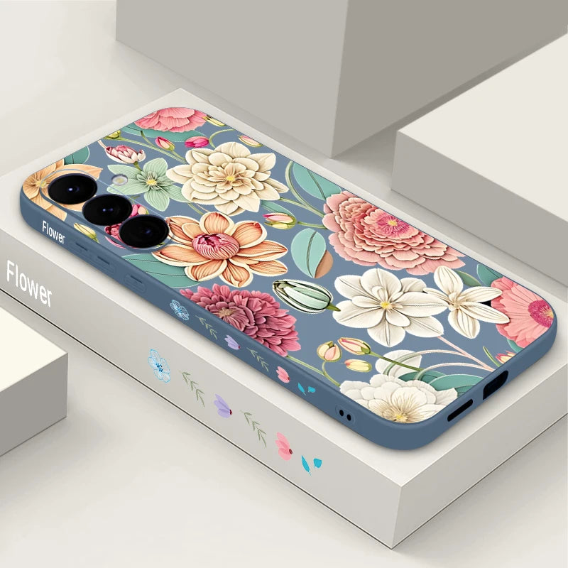 Retro Flower Pattern Phone Case For Samsung Galaxy S26 S25 S24 S23 S22 Ultra S25 FE A57 A17 A56 A16 A55 A54 A15 A36 Soft Cover
