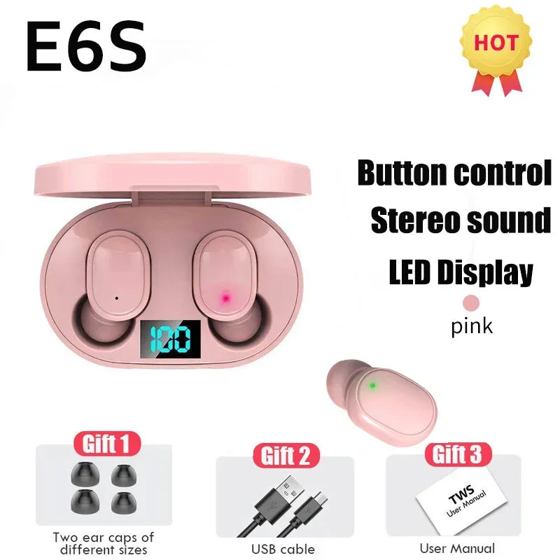 2026 Hot TWS E6S Fone Bluetooth Earphones Wireless Bluetooth Headset Noise Cancelling Headset With Microphone Headphones