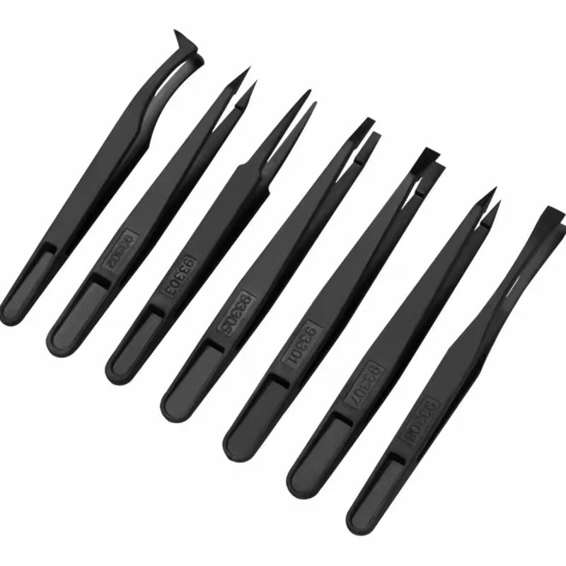 Anti Static Carbon Fiber Electronics Tweezer JZD Non Magnetic Plastic Tool Pointed Bent Tip Component Handling Factory Price