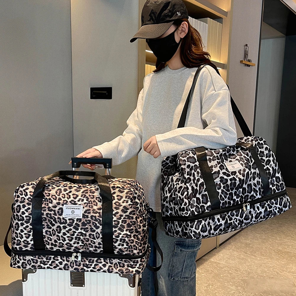 Leopard Printing Travel Bag Large Capacity Sports Gym Bag With Independent Shoe Compartment Weekend overnight Duffel Bag
