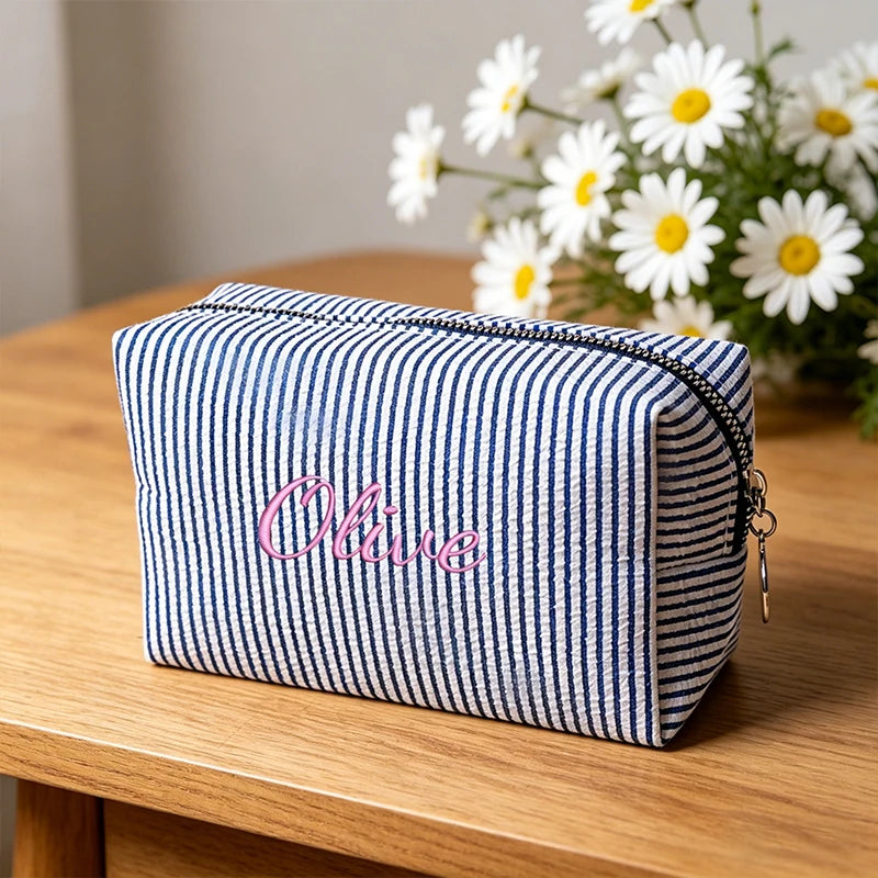 Customised Embroidery/Standard Style 2 Options, Striped Bubble Yarn Clutch, Makeup Bag, Back-to-School Season, Great Gift!