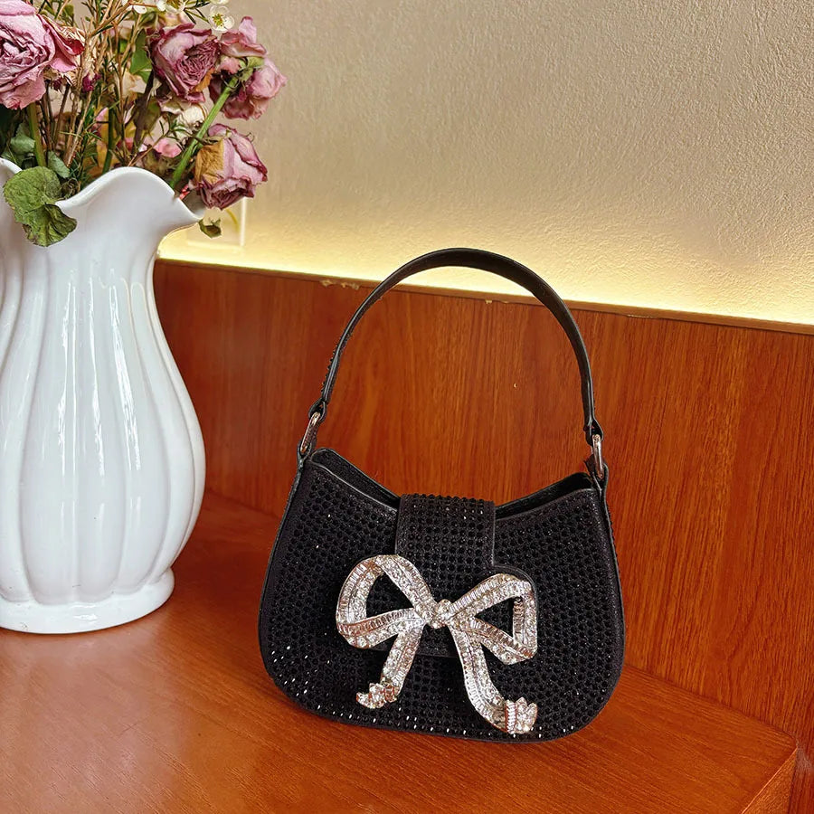 French small fragrant style celebrity temperament diamond-encrusted bow sweet dinner bag light luxury high-end hand bag