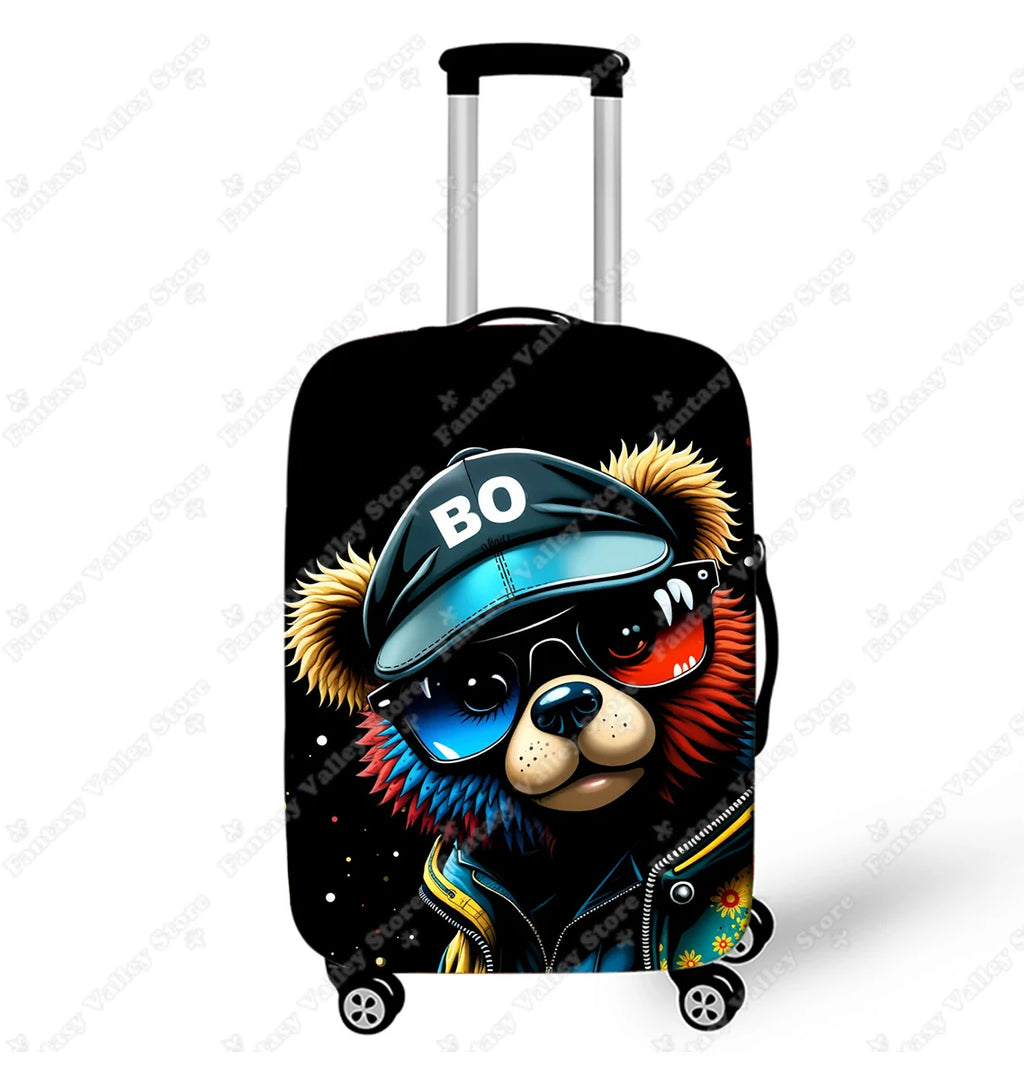 Watercolor Bear Print Luggage Covers for Travel Cartoon Animal Bear Wearing Raincoat Rolley Case Protective Suitcase Cover