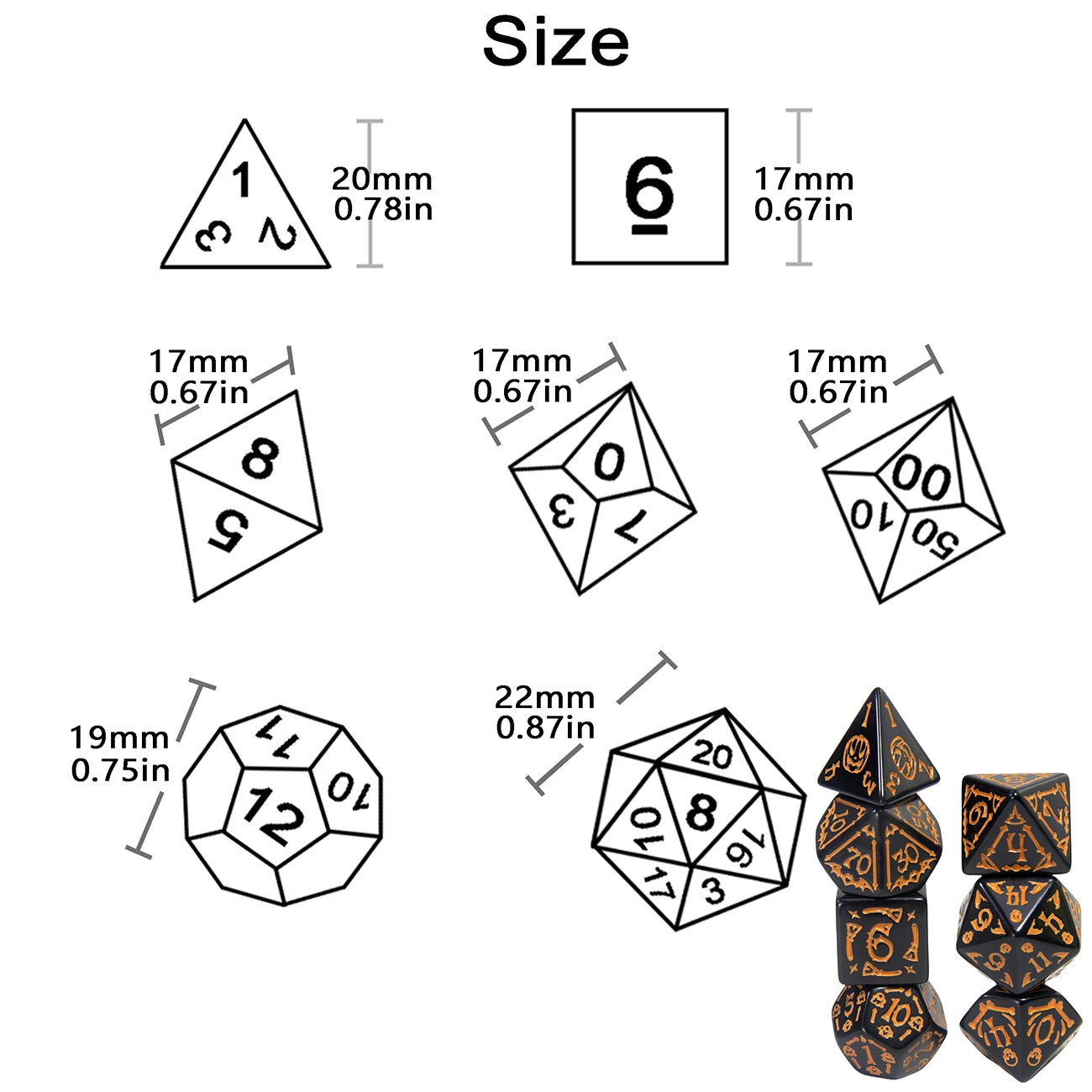 DND Dice Set 7pcs Halloween Pattern Polyhedral Dice Set for D&D RPGs Role Playing Table Games