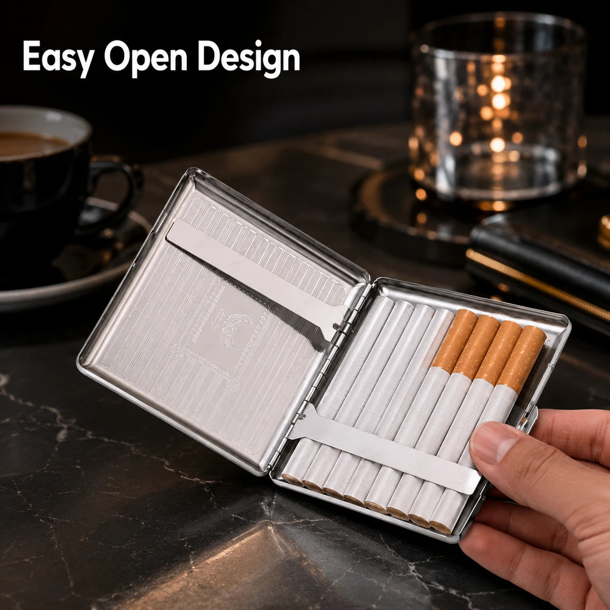 Portable Stainless Steel Cigarette Case Metal Embossed Holder Pocket Storage Box for Smoking Accessories Daily Use