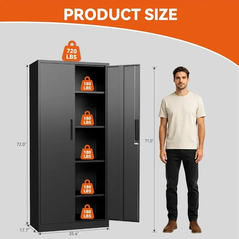 72 Tall Heavy-Duty Steel Lockable Storage Cabinet with 4 Adjustable Shelves for Garage, Office, or Workshop
