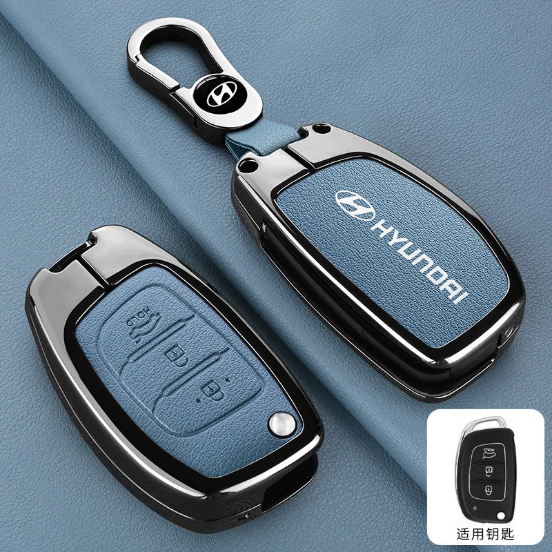 Zinc Alloy Leather Car Remote Key Case Cover For Hyundai Solaris Accent Tucson l10 l20 l30 IX35 Kia K2 K5 Rio Auto Accessories