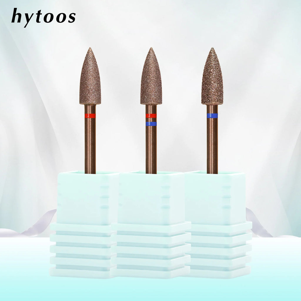 HYTOOS Copper Coated Diamond Cuticle Clean Nail Drill Bit Large Cone Dead Skin Cleaner Russian Prep Tool for Manicure Technician