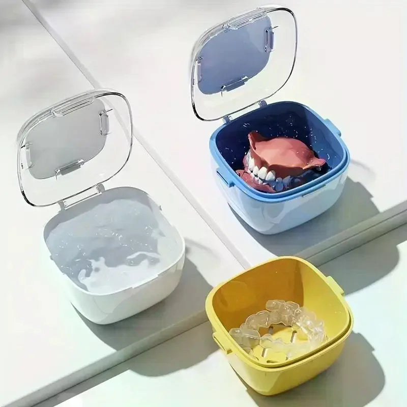 Denture Case with Lid Portable Denture Box for Travel and Daily Cleaning