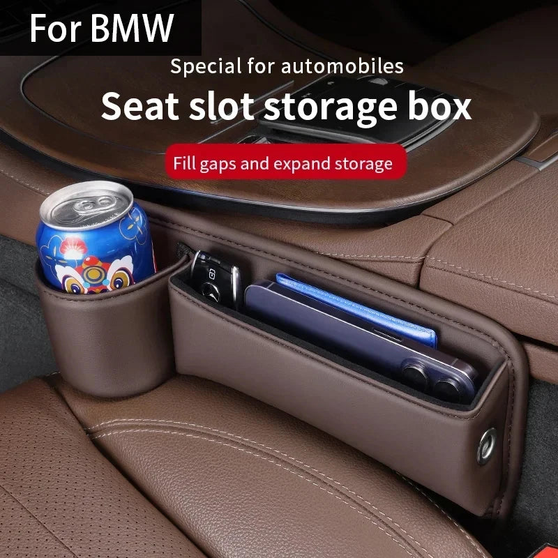 Leather Car Seat Sewn Gap Crevice Slot Storage Box Cup Holder For BMW E46 F30 E60 E90 F10 X5 E70 E39 E36 E87 X7 E92 E91 E28 X3 X