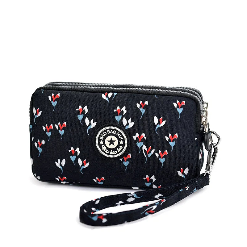 Stylish Jellyfish Print Triple Zipper Phone Bags, Compact Canvas Clutch Purse for Women’s Daily Essentials Casual Wallets Use