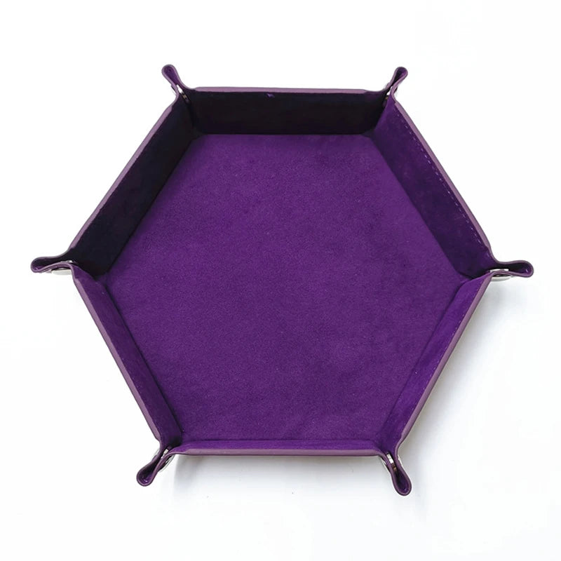 18Colors Foldable Dice Tray PU Leather Flannel Hexagonal Dice Rolling Plate Table Game Office Sundries Key Portable Storage Box